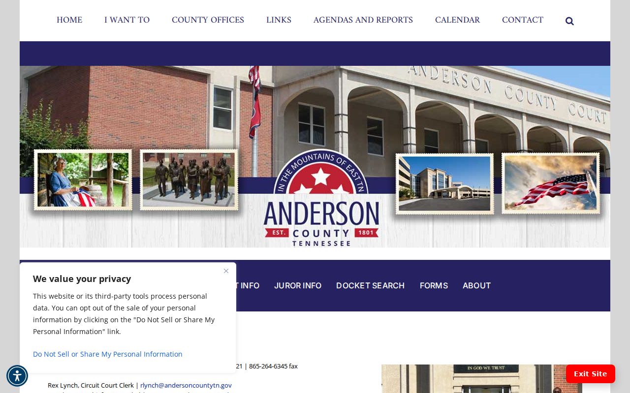 Anderson County court docket clerk contact directory