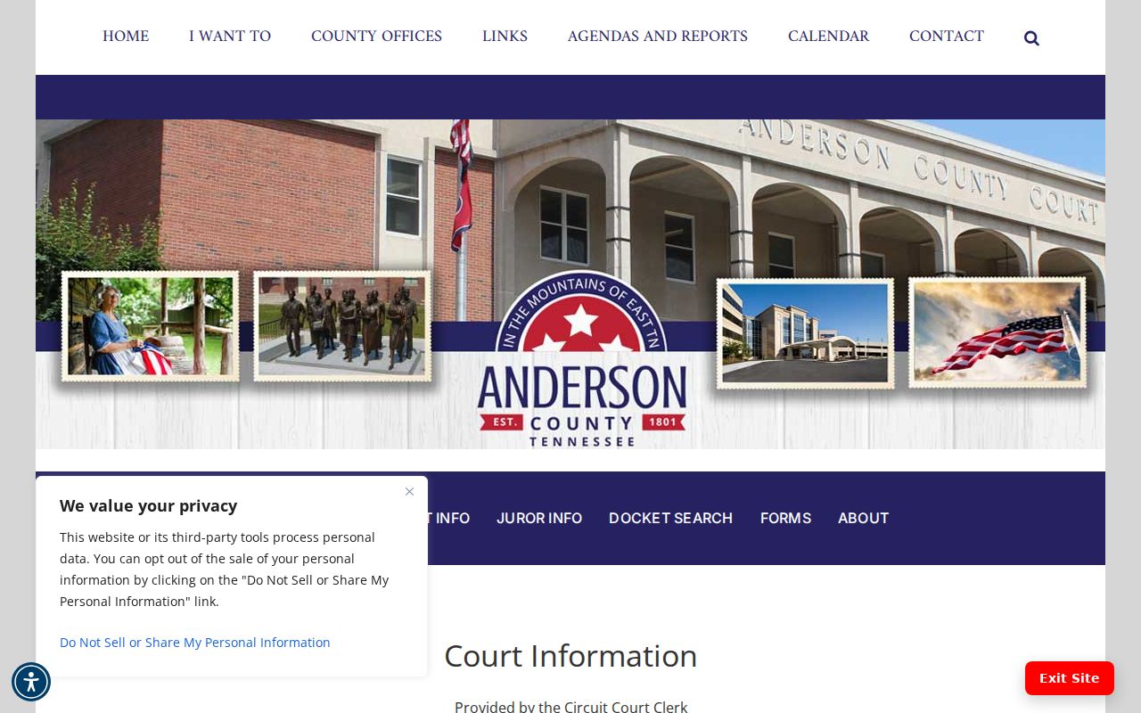 Anderson County court docket jurisdiction information