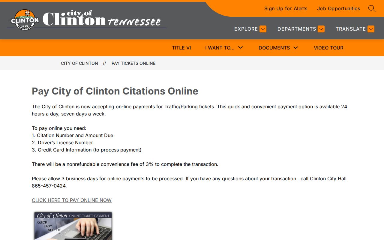 Clinton court records ticket payment page