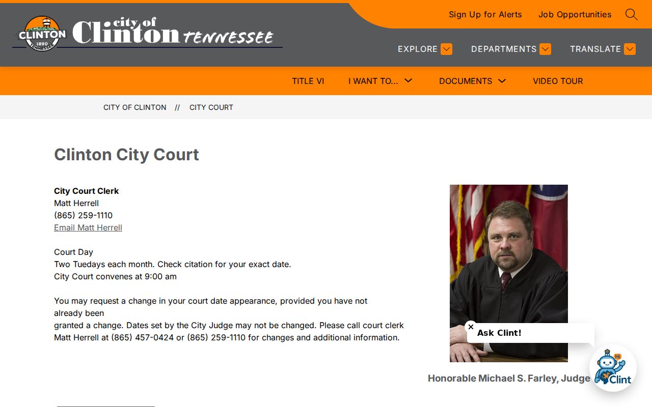 Official Clinton court records and municipal court information