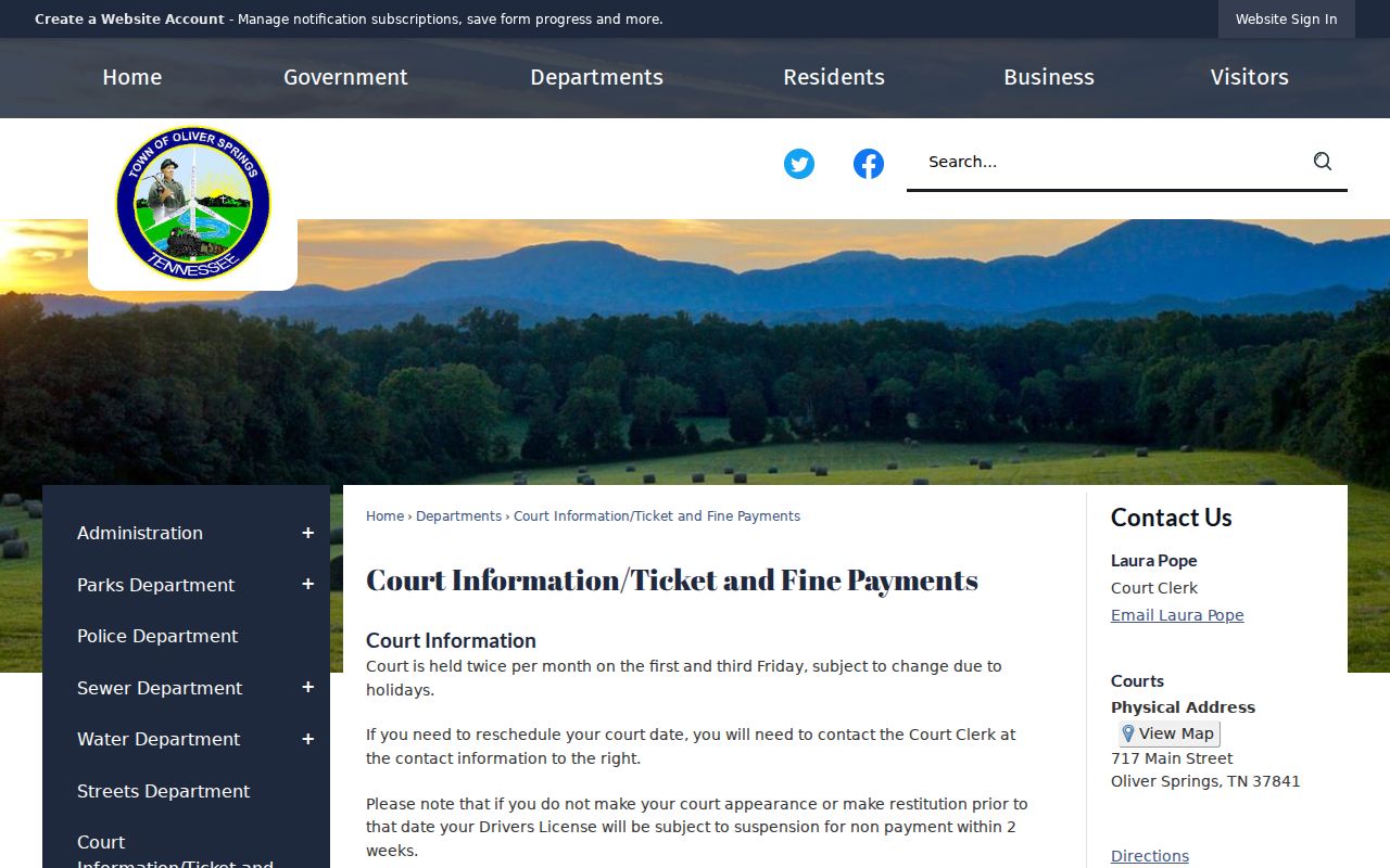 Official Oliver Springs court records and ticket information