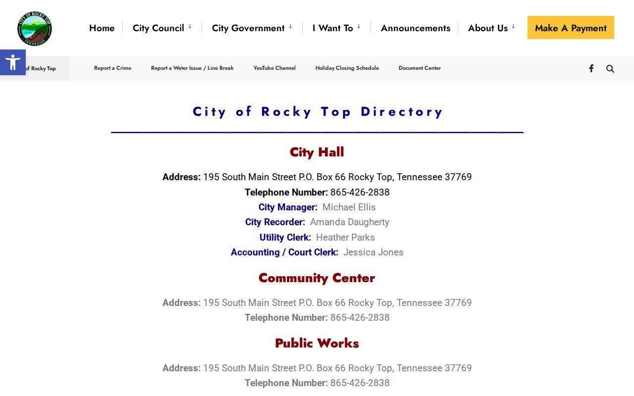 Rocky Top city directory court clerk information